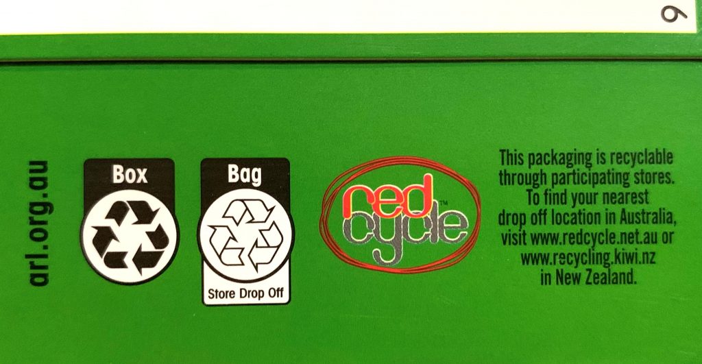 Recycling labels on cereal box.