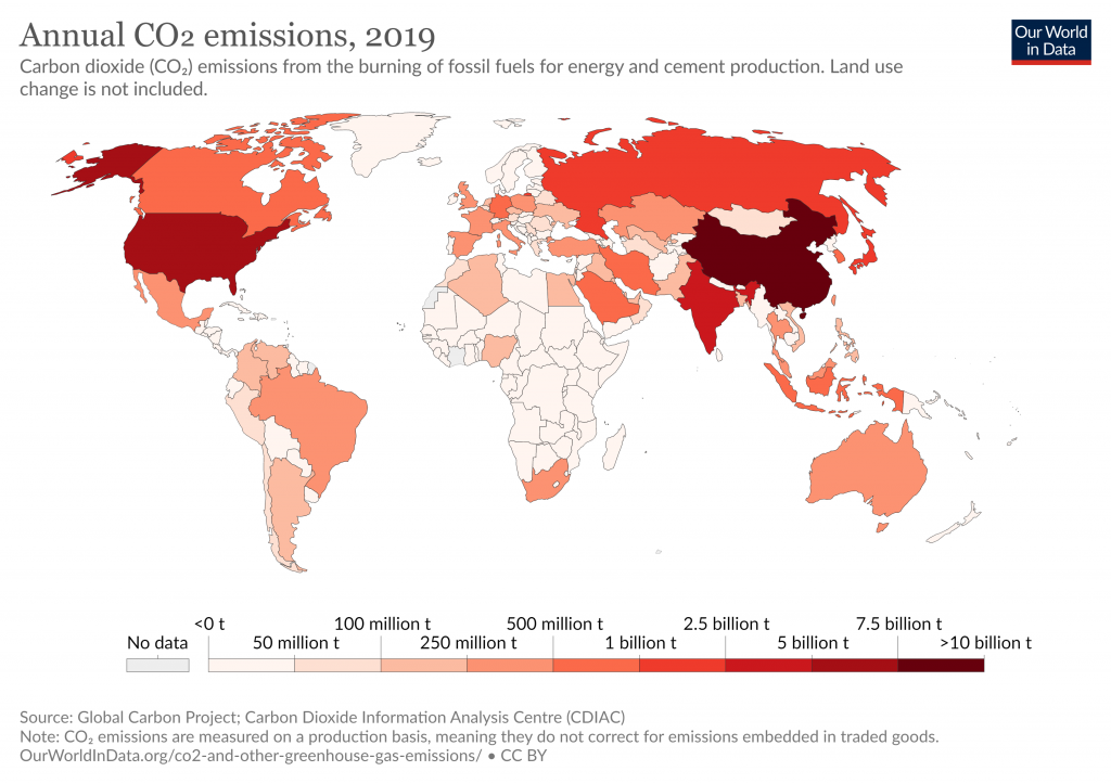 map of annual carbon dioxide (c02) emissions by country
