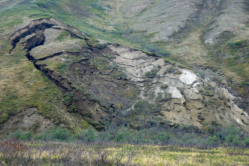 The potential danger of thawing permafrost are landslides such as those as seen in this image.