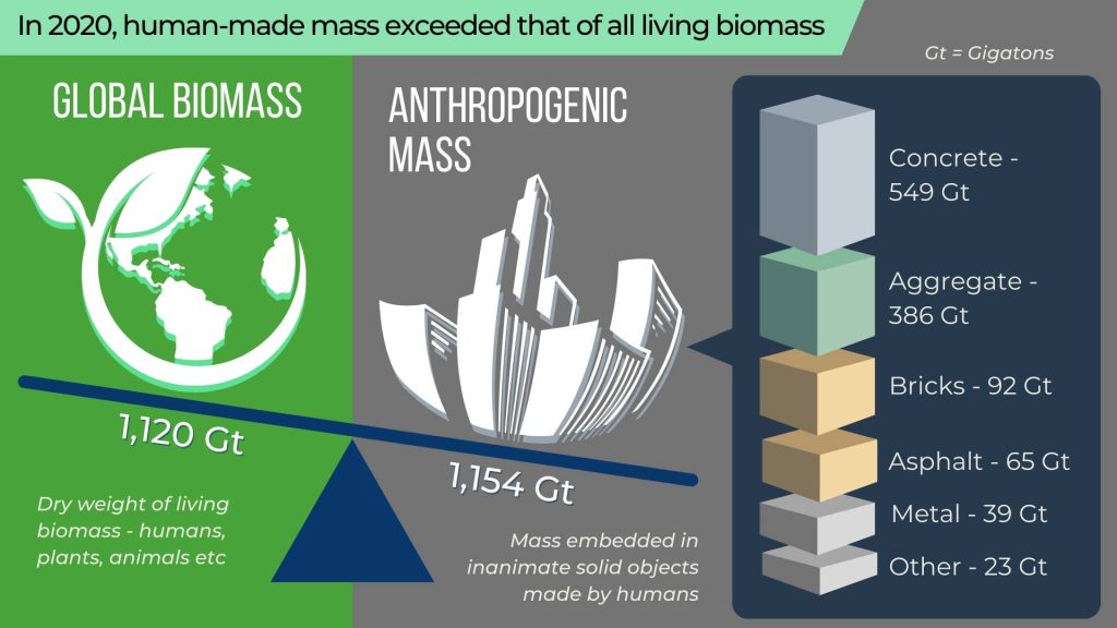 Comparison of biomass vs human-made mass