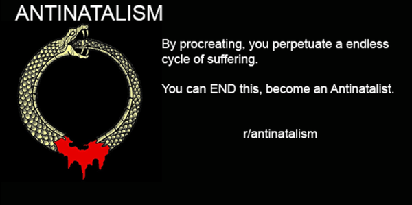 Antinatalists use an image of Ouroboros, the snake devouring its own tail, to point out the dangers of the rate of global population growth.