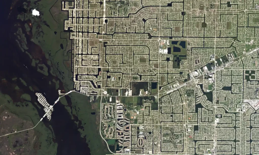 Cape Coral in Florida, has problems with rapid urbanization caused by a sprawling city.