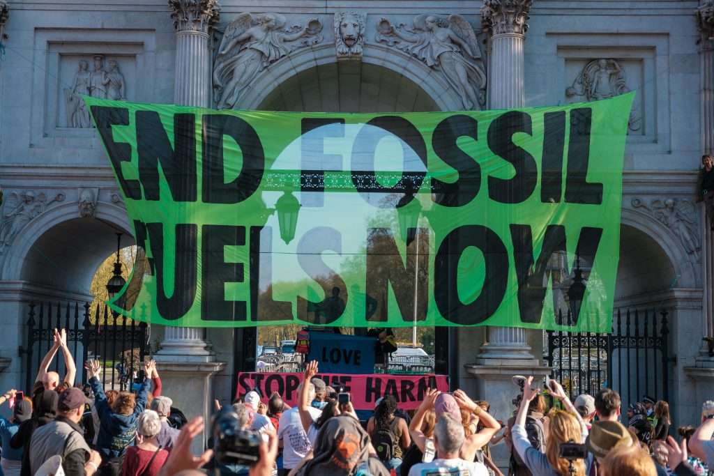 Protesters in London voice their objection to the UK's net zero plan.