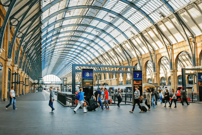 Transparent solar cells used in panels at Kings Cross Station.
